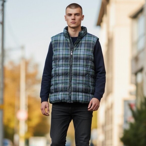 Eddie Bauer Premium Goose Down Vest XXL Men’s Plaid Puffer Quilted Insulated F07 - Picture 1 of 15